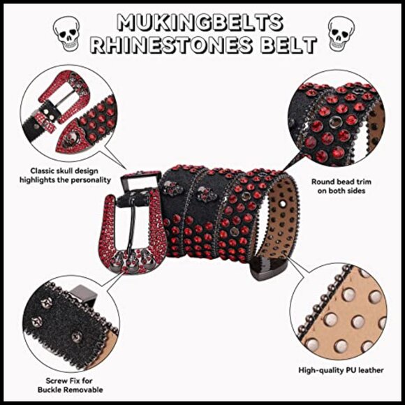 PU Leather Rhinestone Belt with Skull Buckle for Western Fashion main image 6